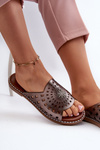 Shiny Women's Flat Sandals with Copper Embellishment Ebirena
