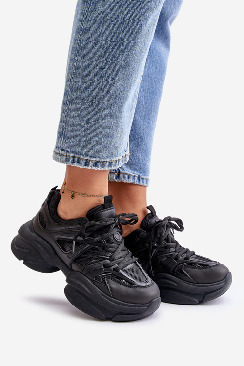 Damskie Sneakersy Masywna Podeszwa Czarne Amoserna