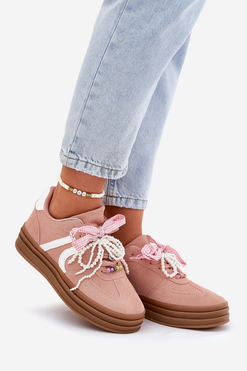 Women Sneakers On Platform With Decorations Pink Vinness