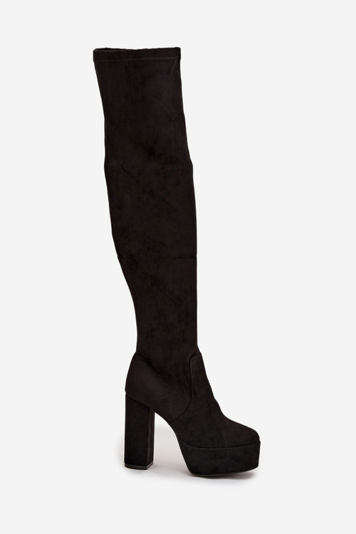 Knee high and platform boots eco suede black Amareen