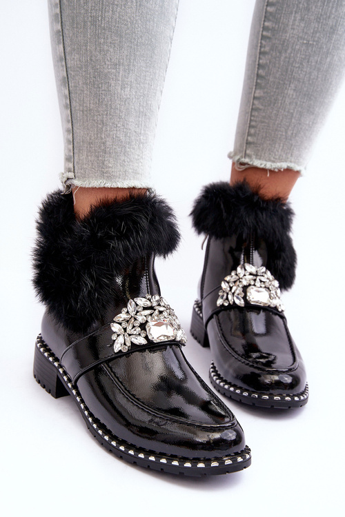 Botki Biżuteryjna Ozdoba Futerko S.Barski MR870-73 Czarne