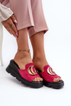 Ladies Sandals Made Of Eco Suede On Wedge And Platform With Golden Decoration Vinceza 58295 Fuchsia