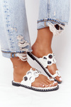 Leather Slippers With Rhinestones White Ava