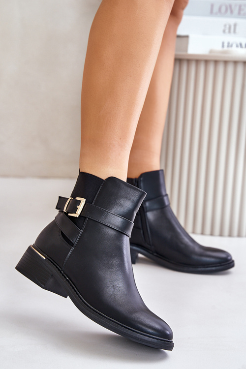 Women's Ankle Boots Low Heel Eco Leather Black Zinlora