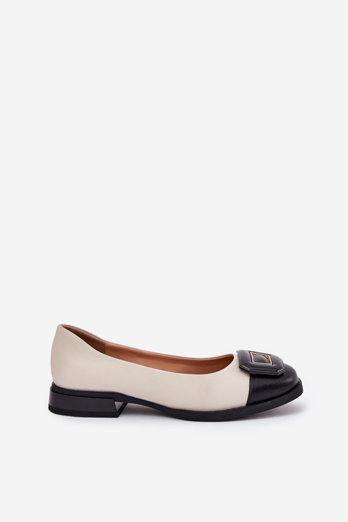 Leather Ballet Flats With Decoration D&A MK51-059 Beige