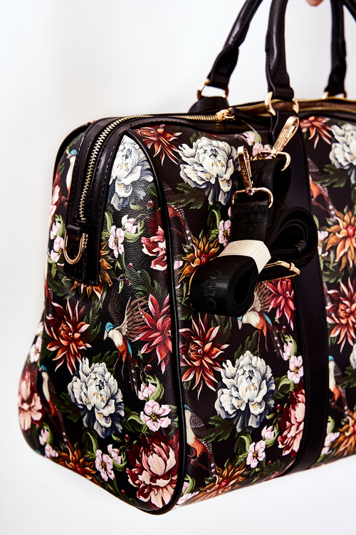 Torba Podróżna Duża NOBO Kwiaty Czarna M3150-CM20