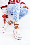 Women's Classic White Sneakers With Red Stripe Omerta