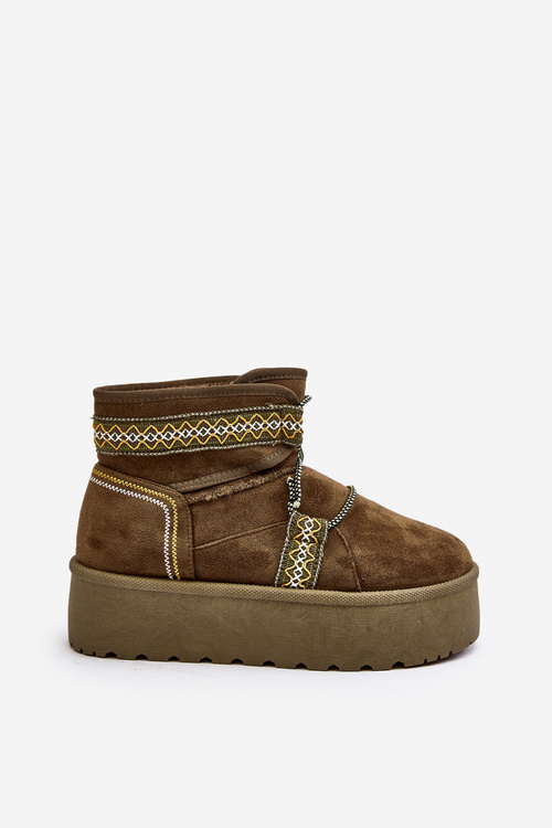 Women's snow boots with thick sole and laces, green Milson