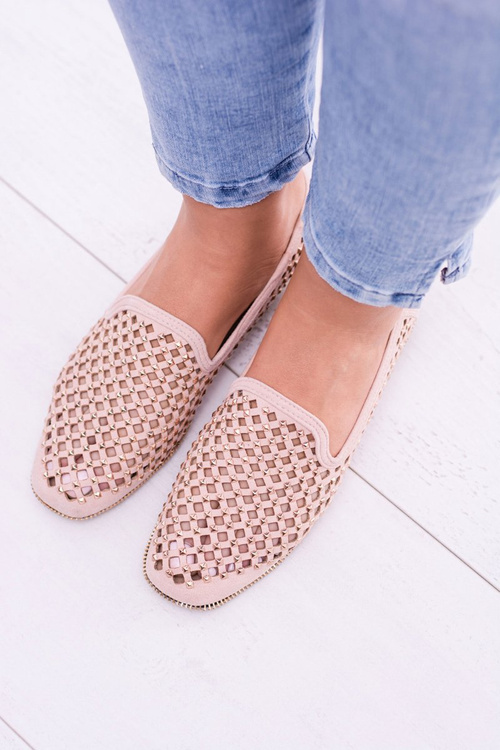 Lu Boo Pink Openwork Ballerina Lords Lords Studs Carmar