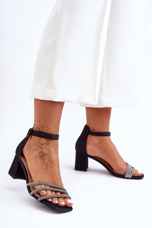 Shiny Heeled Sandals Black Enenor