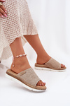 Ladies Wedge Sandals With Braiding Beige Norozi