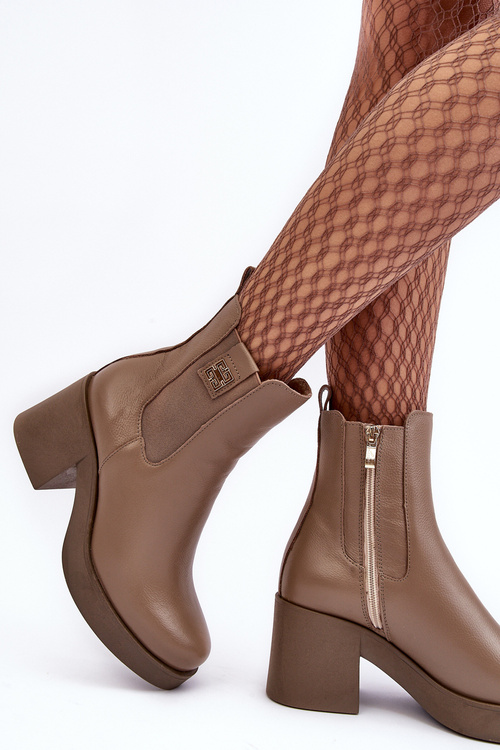 Leather Women's Boots on Heel Lemar Brown Kodra