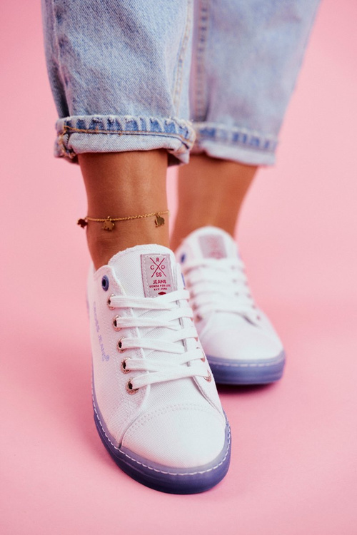 Trampki Damskie Cross Jeans Biało Niebieskie FF2R4077C