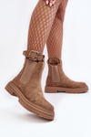 Leather Ankle Boots with Massive Sole Beige Ozaro