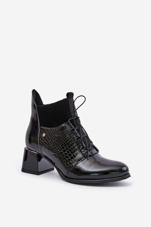 Zazoo 60503 Leather Heeled Ankle Boots Insulated Black