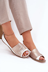 Leather Elegant Ballet Flats With Open Toes White-Gold Zazoo 1865