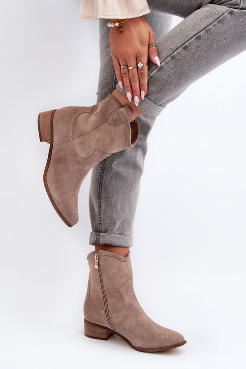 Suede Cowboy Boots with Low Heel Zazoo 3329 Cappucino