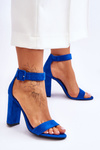 Sandałki Zamsz Obcas Słupek Ciemnoniebieskie Jacqueline
