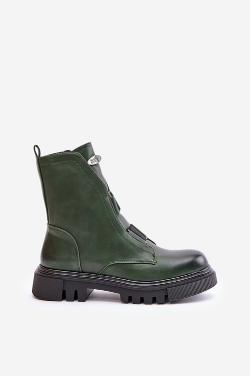 Warm Women’s Worker Boots with Zipper Eco Leather Green Mailyra