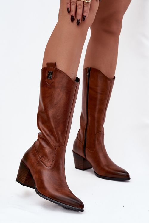 Leather Cowboy Boots With Heel Insulated Zazoo 70155 Brown