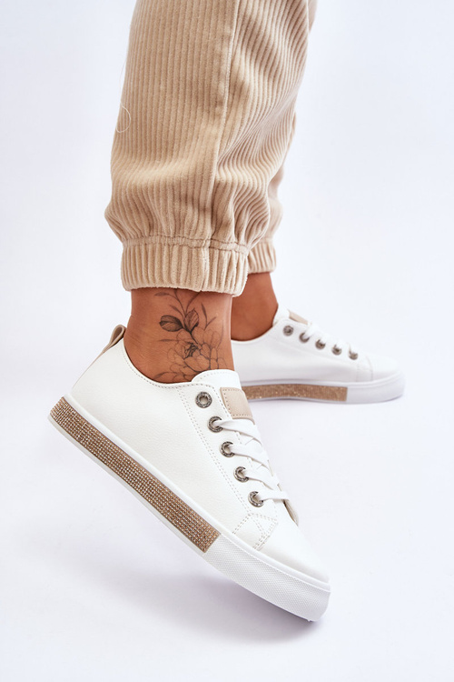 Trampki Niskie Damskie Dżety Biało-Beżowe Demira