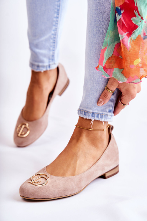 Women's Suede Ballerinas With Nicole 2746 Beige Decoration