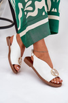 Flat Elegant Sandals With Decoration White Iseliria