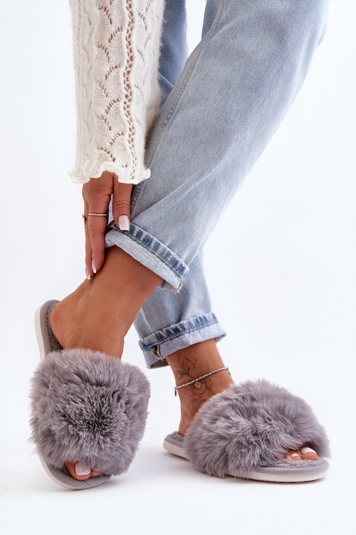 Kapcie Damskie Z Futerkiem Szare Vienitta E625