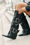 Knee High Wedge Boots with Folded Shaft and Buckles Tamirla