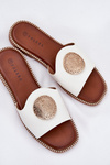 Eco-leather slippers on flat heel with decoration white Tatereia