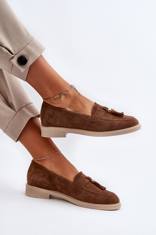 Mokasyny Zamszowe Damskie Płaski Obcas Zazoo 3420 Brązowe