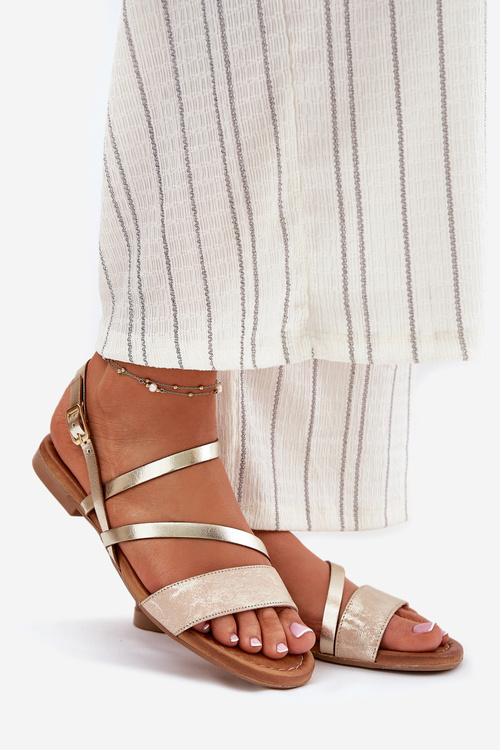 Damskie Sandały Damskie Skóra Naturalna Płaski Obcas Złote Maciejka 06966-25