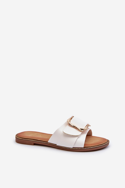 Women's White Sandals with Strap and Buckle Opahiri