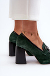 Leather Pumps on Chunky Heel Laura Messi 2706 Dark Green