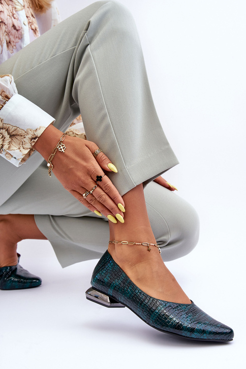 Leather Lacquered Ballet Flats on Flat Heel Dark Green Vaani