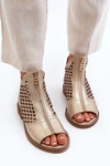 Leather Cut-Out Sandals with Zip Gold Zazoo 977/L