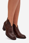 Insulated women's ankle boots on a heel made of eco leather chocolate Italian