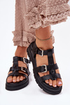Ladies Eco Leather Sandals With Buckles Black Jeneliena