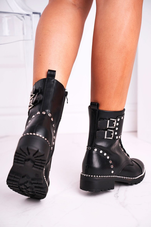 Women's Boots Silver Rivets Black Freed