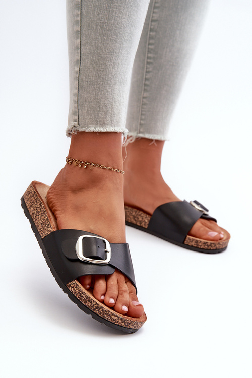 Women's Platform Sandals with Buckle Black Moaxi