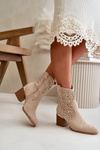 Beige Sevana Zip-Up Cutout Boots in Faux Suede