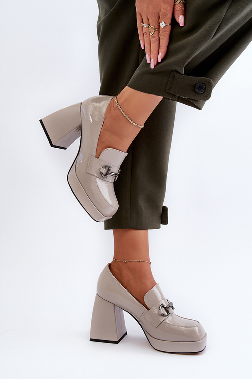 Półbuty Damskie Lakierowane Słupek D&A MR38-906 Szare