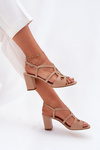 Women's sandals on block heel beige Sergio Leone SK884