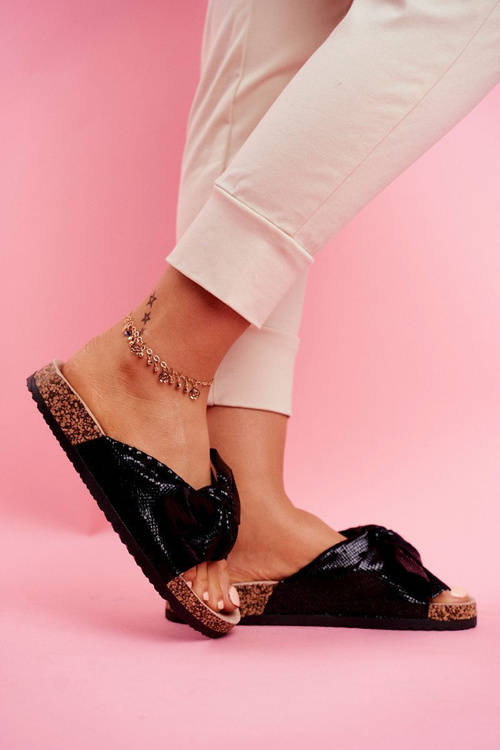 Women's Slides With Big Bow Black Lovely Time