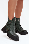 Leather Insulated Women's Boots With Buckles And Decorative Detail Zazoo 60482 Dark Green