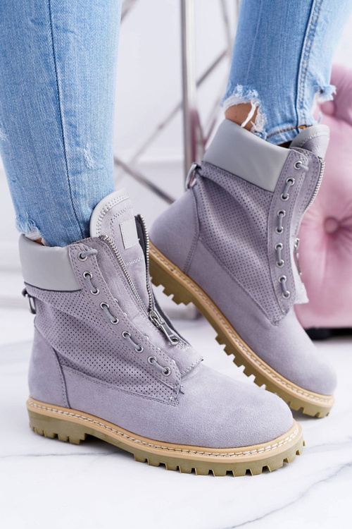 Lu Boo Women's Grey Suede Timber Trappers Zippers Nancy