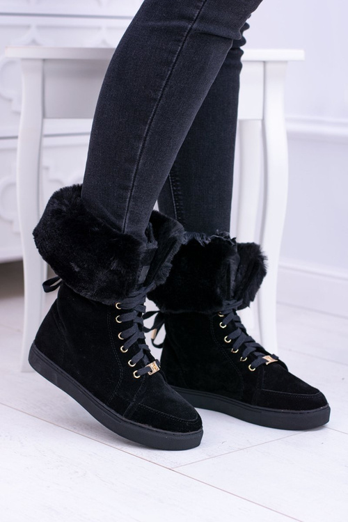 Black Suede LU BOO Timber Boots with Fur