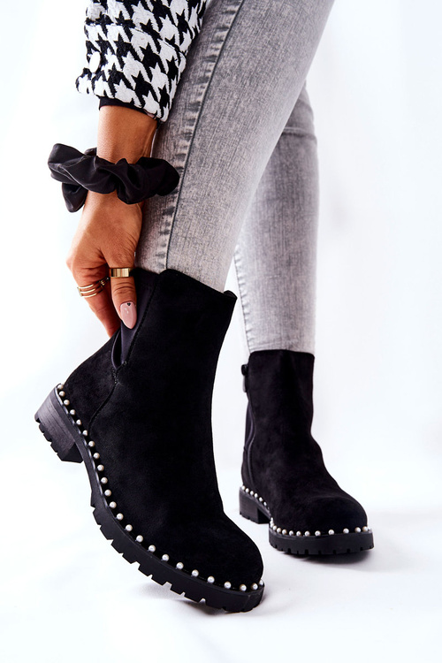 Suede Pearl Booties Black Venie