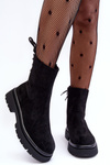 Suede Lace-Up Flat Heel Boots Black Lakyta