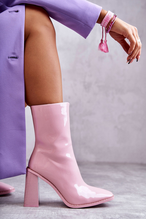 Women's Patent Leather Boots Pink Margit